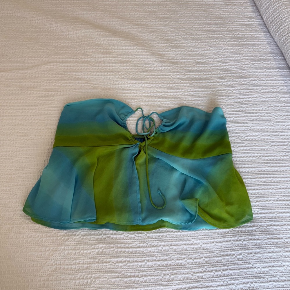 wild fable Turquoise and Lime Green Tie-Front Crop Top